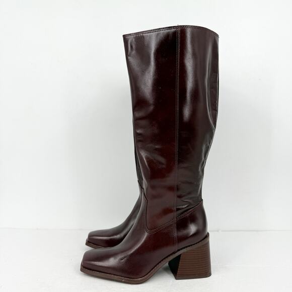 Vince Camuto Womens Sangeti Knee High Boots 7.5 Wide XW Calf Maroon Leather NWOB - Picture 9 of 12